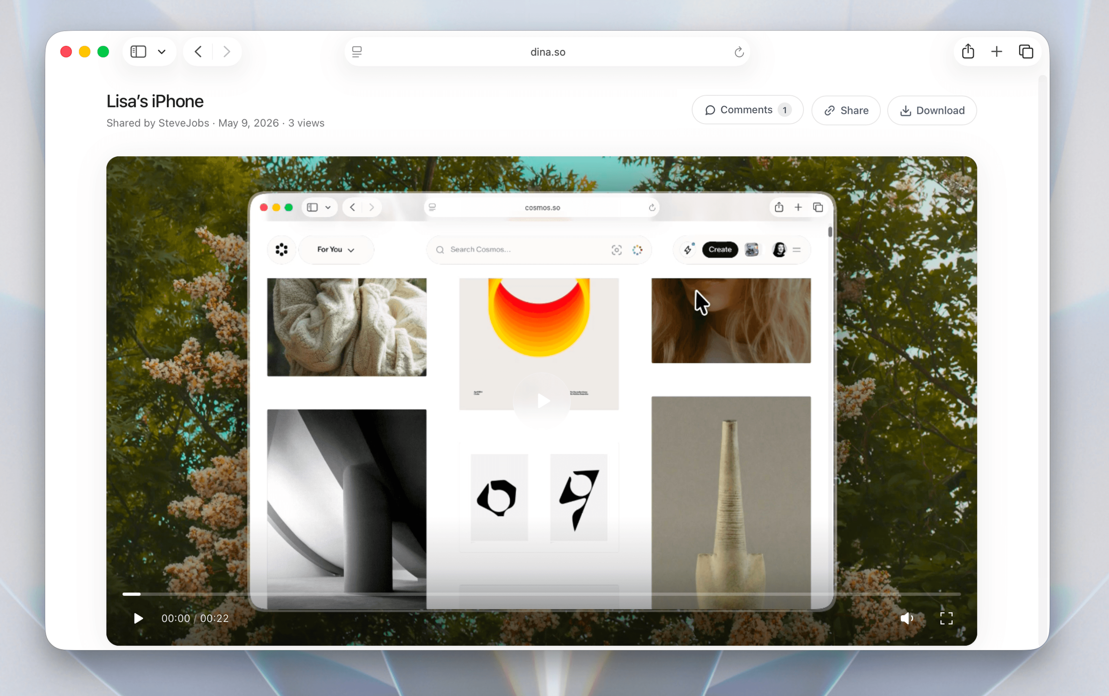 Shareable links feature in Dina