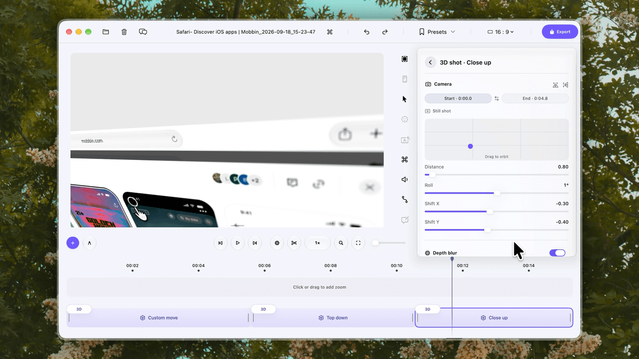 3D scene camera controls in Dina